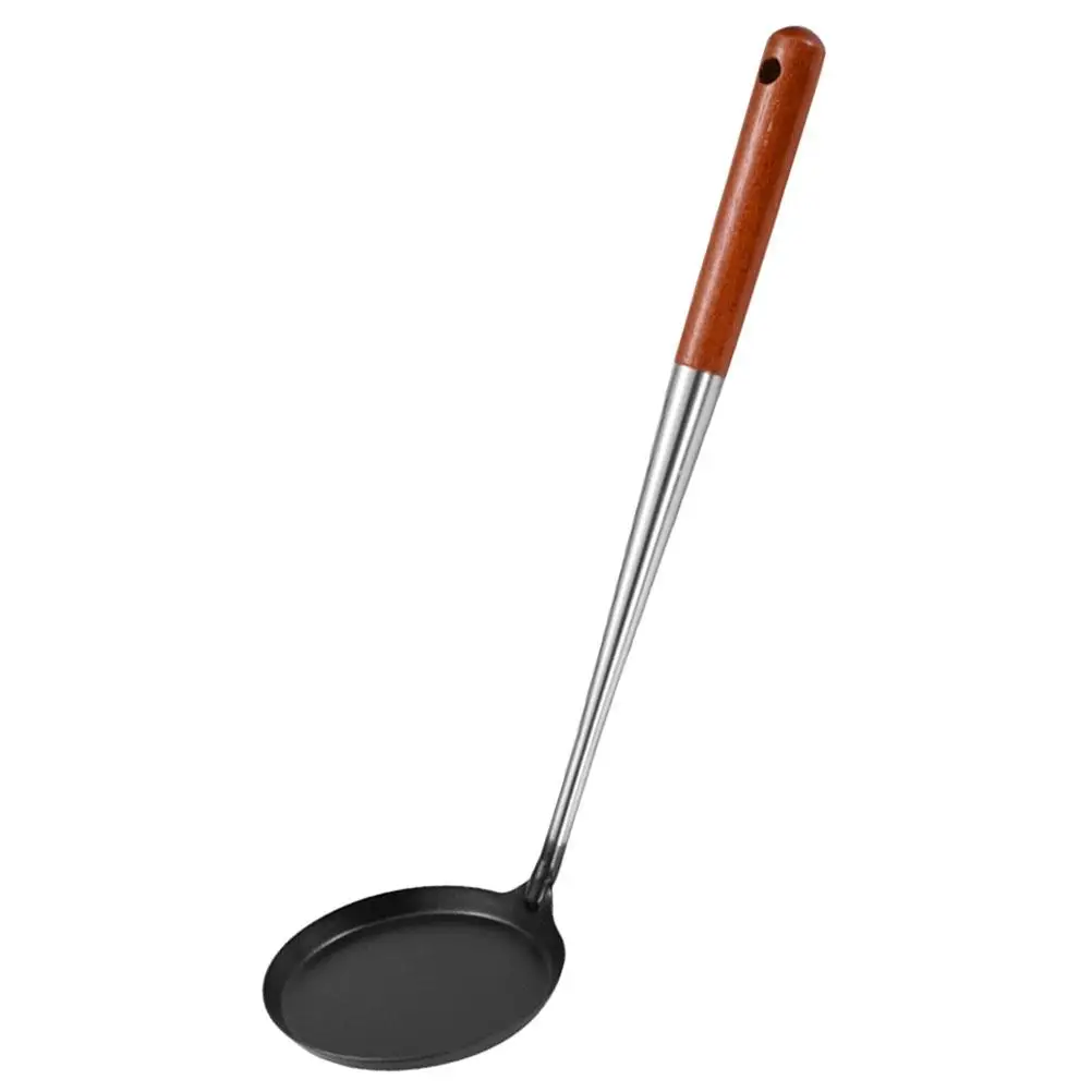 

Spoon Cake Frying Metal Scoop Small Stainless Steel Wood Pancake with Handle Kitchen Snack Non-stick Oil Long