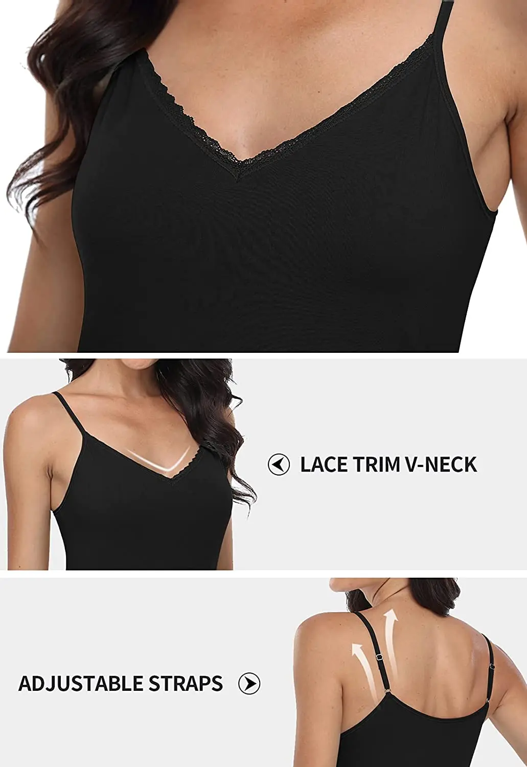 Attracko Women Camisole Pack 2 solidna z koronkowym wykończeniem bezrękawnik z dekoltem w serek topy bawełniana wbudowana półka biustonosz