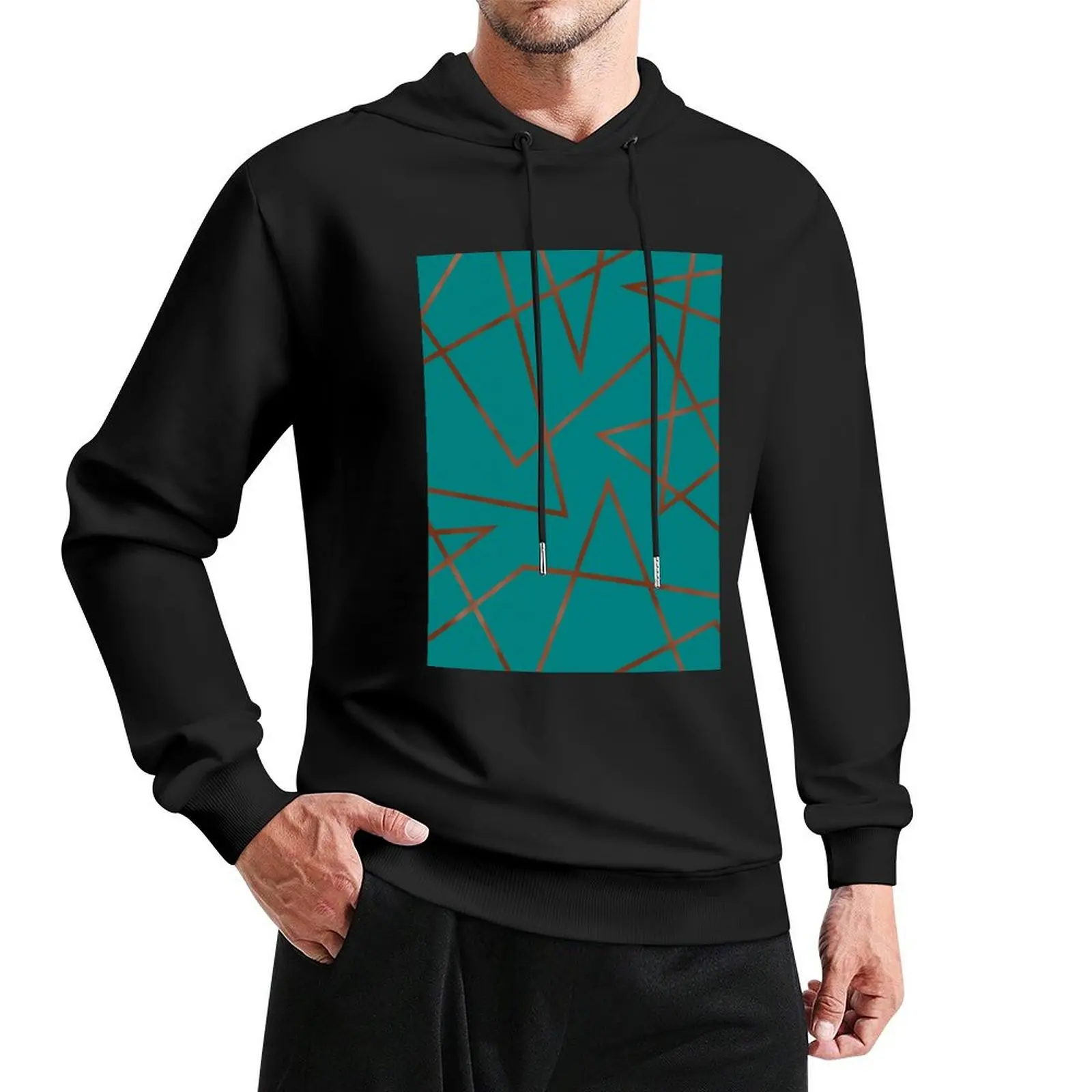 Teal & Copper Abstract Pullover Hoodie men's coat men wear hoodie oversize