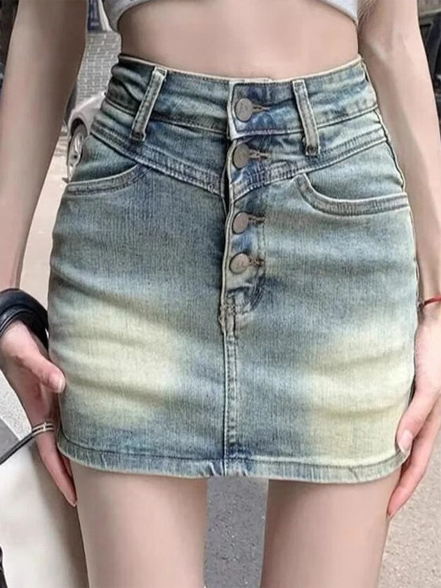Women's Blue A-line Denim Skirt Vintage 2000s High Waist Wrap Jean Skirt Harajuku Korean Style Y2k Cowboy Skirt Summer Clothes