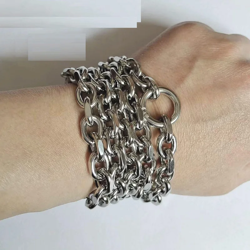 جديد 316L الفولاذ المقاوم للصدأ كابل قلادة سميكة يمكن قوي حلقة طويلة الدفاع عن النفس سلسلة للرجال النساء الصلبة لا تتلاشى