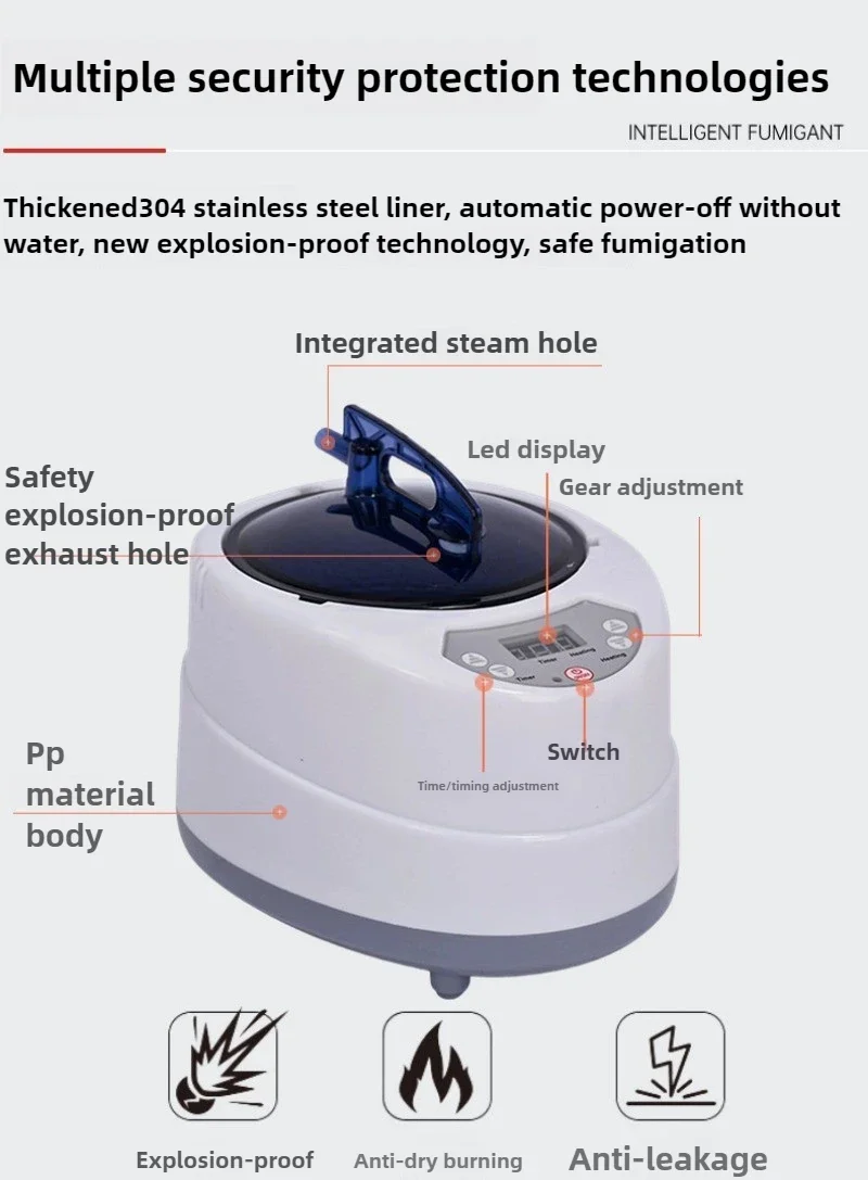 Intelligent Multi-function Fumigator Household Sauna Steam Pot with LED Display Multi-speed Adjustable SPA Fumigator Portable