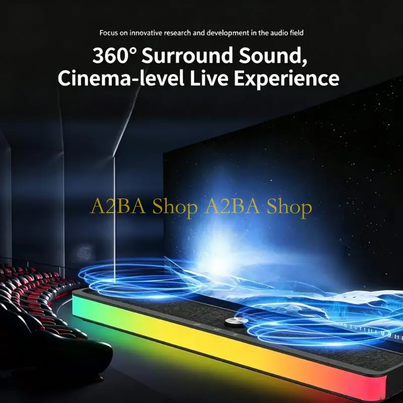 A2BA Room Speaker with Light Bar, 5.3 Connection, USB Drive Support, Rechargeable Long Body, and Desk Friendly Form for Daily