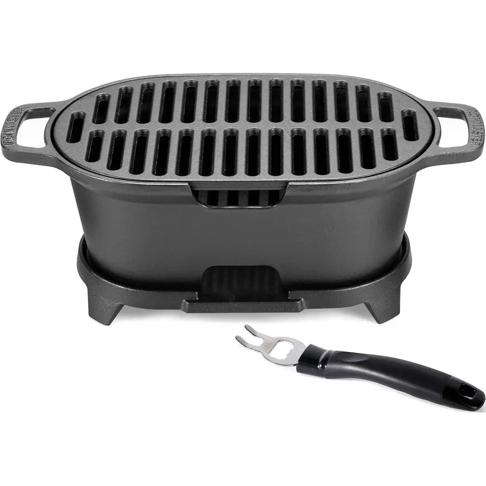

Compact Outdoor Cast Iron Charcoal Grill, Portable Mini Hibachi for Camping and BBQ, 11 x 6.7, Ideal for 2 People