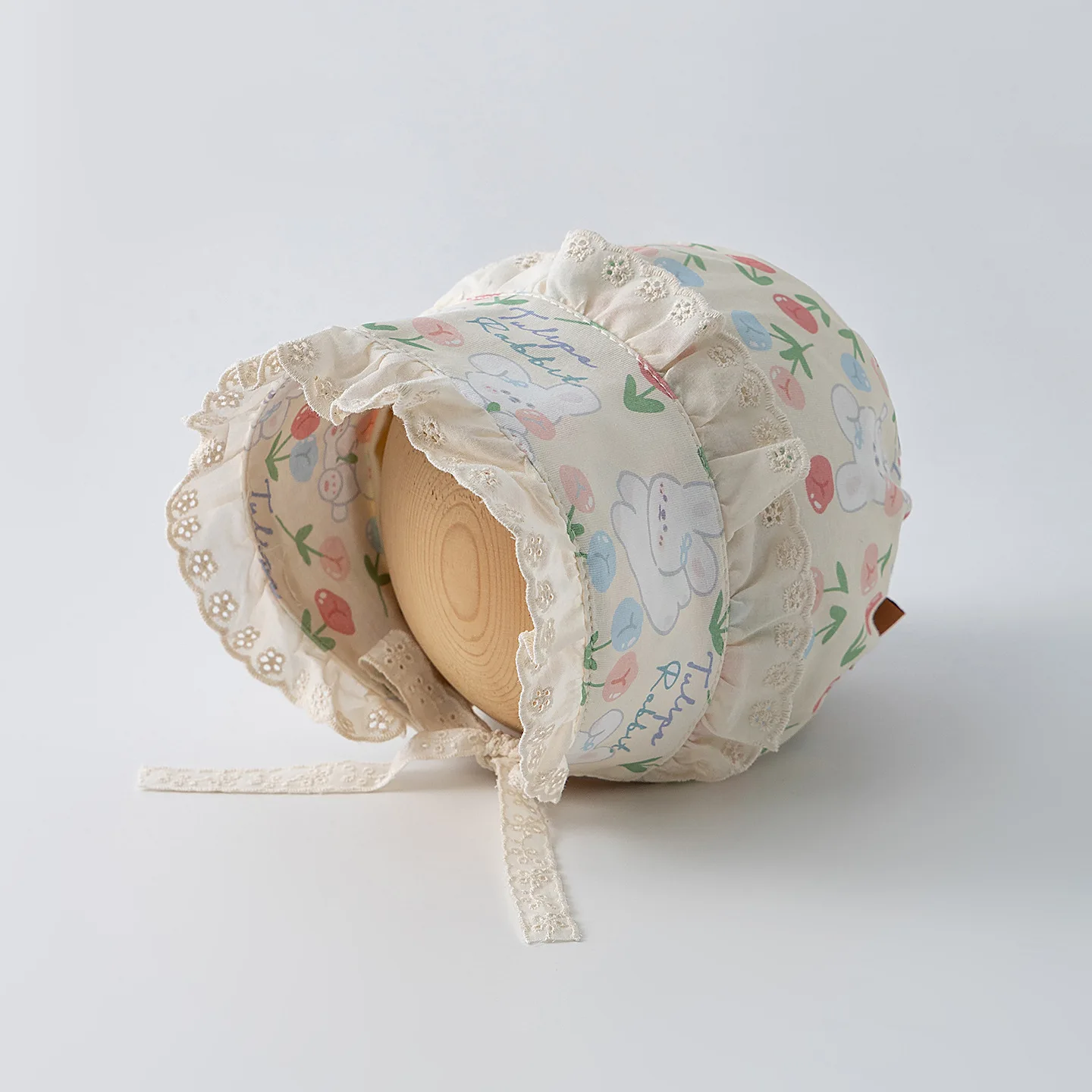 

Baby Girls Sweet Bonnet Lace Frill Trim Cotton Spring Infant Hat Bunny Print 6M-2T Newborn Earflap Cap