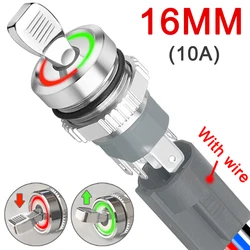 16MM Metal Toggle Switch with Wire Waterproof LED Light Bicolor Self-locking Car 2 Position On Off SPST 1NO1NC 10A 12V 220V 6pin