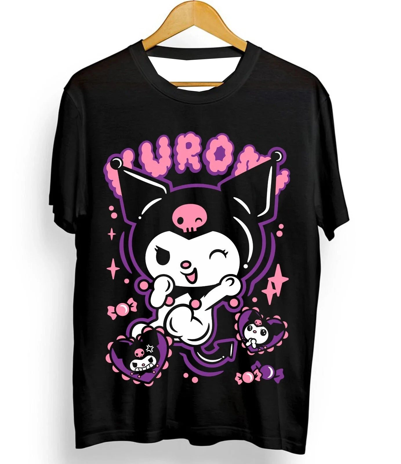 Kuromi تي شيرت أنيمي مانغا فتاة قصيرة الأكمام قميص لطيف الصيف عادية طباعة نمط فضفاض Y2k قمة الموضة الشباب