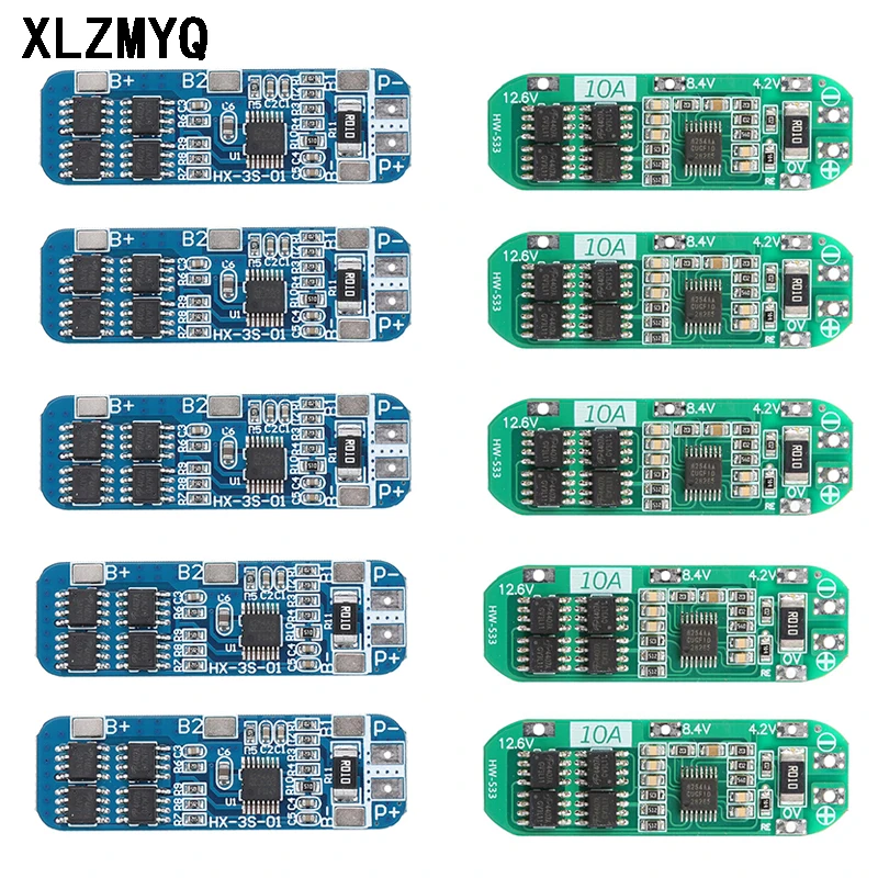 10pcs 3S 10A 12V Lithium Battery Charger Protection Board 18650 Li-ion Battery Cell Charging BMS 11.1V 12.6V With Balanced