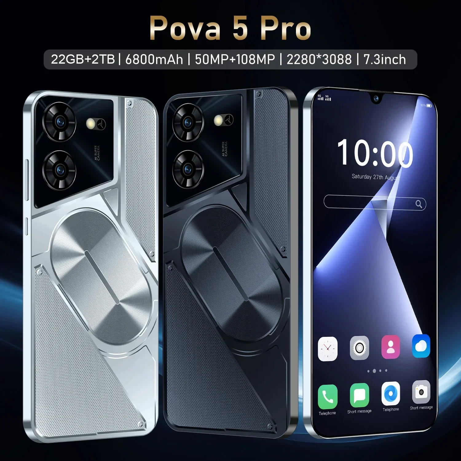 Новинка, оригинальный смартфон Pova 5 Pro, Φ Dimensity 9300 22G + Глобальная версия 6800mA 50 + 108MP 4G/2 ТБ, мобильный телефон Android 14