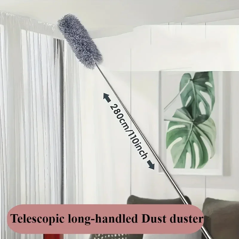 

2.8M Extended Chicken Feather Duster Extendable and Curved Ceiling Cleaning Broom Household Electrostatic Dust Collector Loofah