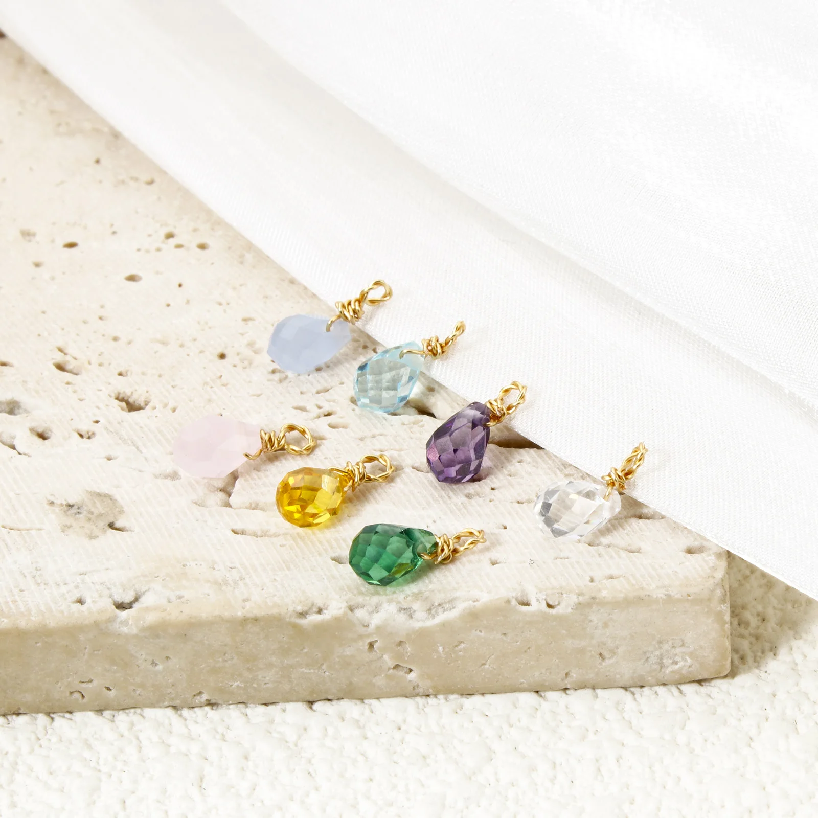 2pcs Mini Stainless Steel Charms Multi-Faceted Glass Drop Shaped Handmade Wire-Wrapped Pendants For Women DIY Necklace Jewelry