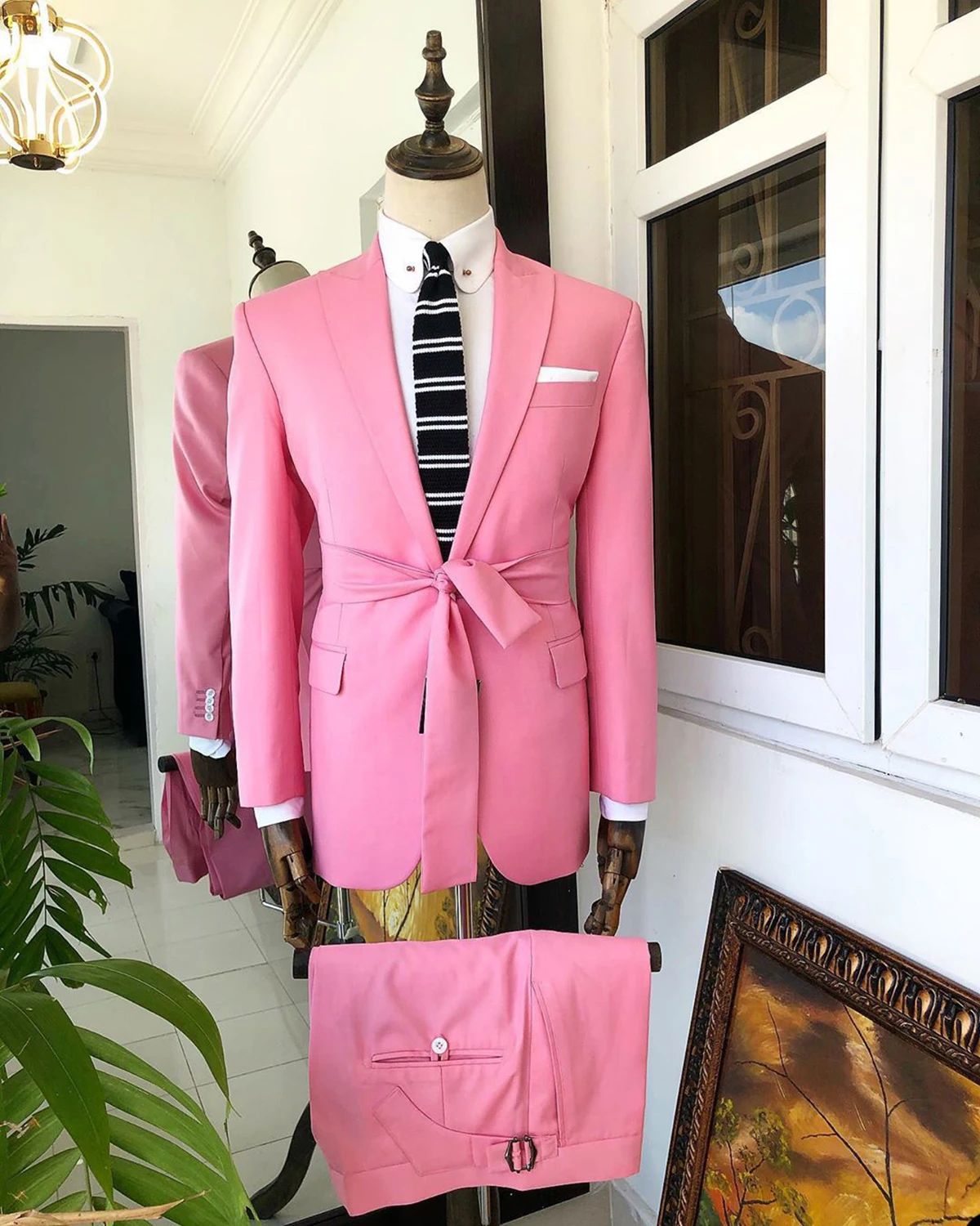 Esmoquin de boda Rosa guapo para hombre, traje de 2 piezas con solapa de pico, ropa de novio, fiesta de cumpleaños, espectáculo de moda, Pantalones