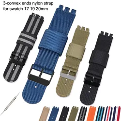 3-Convex Ends Nylon Fabric Canvas Watchband for Swatch Replacement Watch Strap 17mm 19mm 20mm Sport Strip Weave Wrist Bracelet
