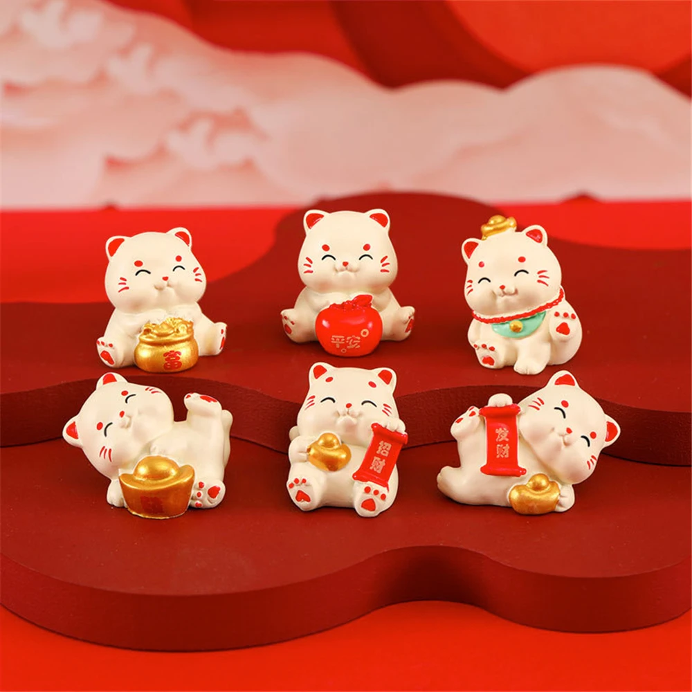 1PC Cute Resin Mini Lucky Cat Ornaments Fortune Crafts Micro Landscape Creative Miniature Decoration Car Decor