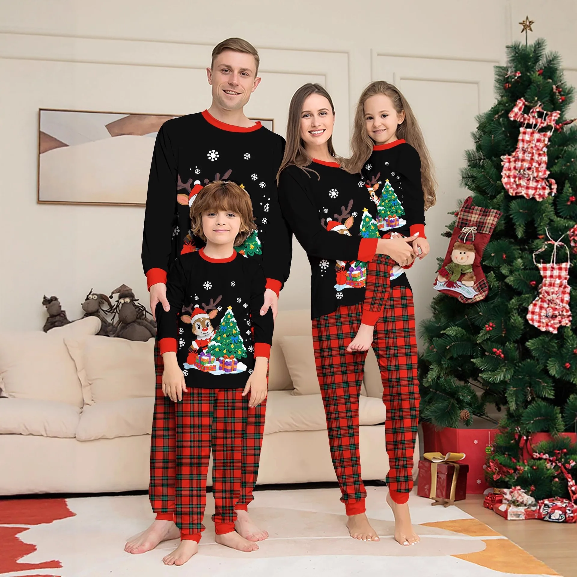 

Family Christmas Pajamas Set for Grandpa Grandma Dad Mom Daughter Son Matching Clothes Outfits Adult Kids Print Plaid Sleepwear