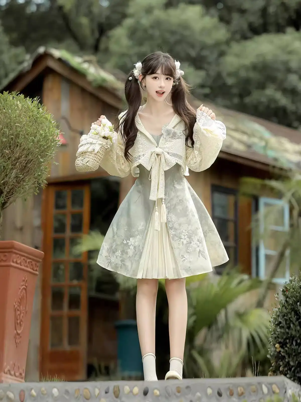 New Chinese Style Spaghetti Strap Dress Two-piece Set Dress Skirt Fiesta Carnival Halloween Cos Cosplay