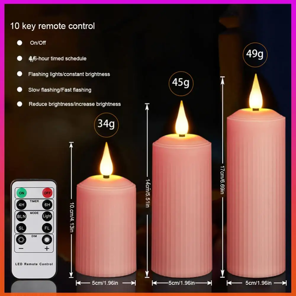 

3 шт., уличные водонепроницаемые свечи с дистанционным управлением, USB перезаряжаемые электронные розовые свечи для использования в помещении и на открытом воздухе, таймер с регулируемой яркостью