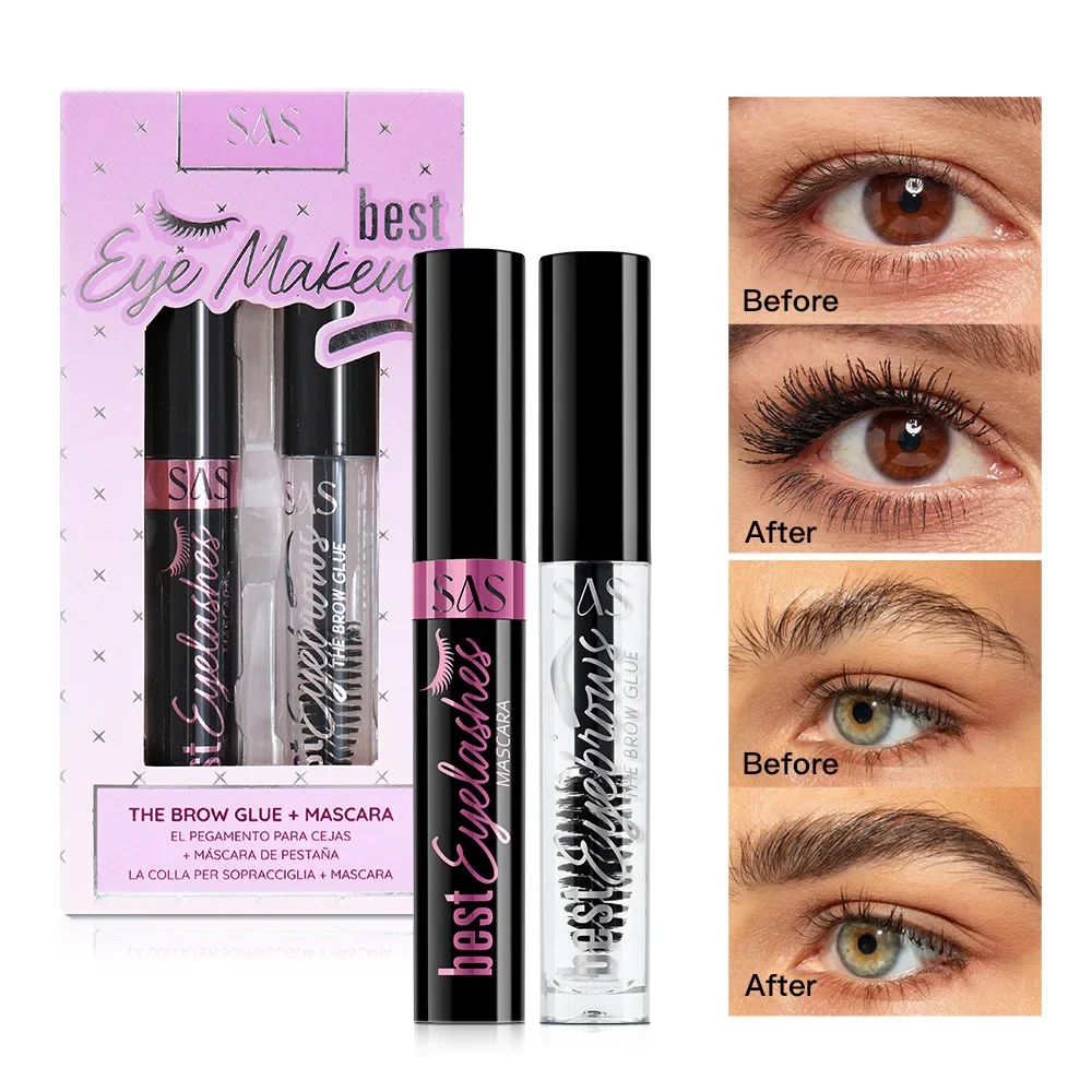 Set mascara nero impermeabile e primer per ciglia, volumizzante, arricciatura naturale, formula non sbavata a lunga durata