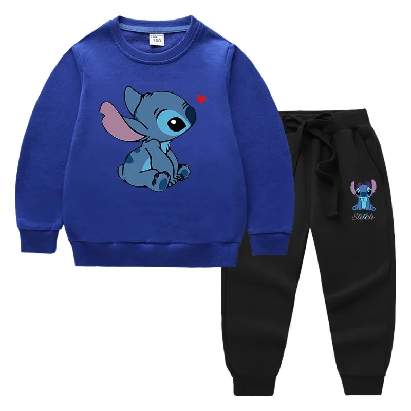 

Disney StitchSpring and Autumn New Children's Clothing Children's Sweatshirt Trousers Cartoon Two-piece Long-sleeved Suit