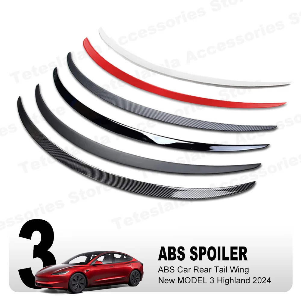 

For Tesla New Model 3 Highland 2024 Car ABS Spoiler Carbon Fiber Original Rear Trunk Tail Wing Model3+ Auto Exterior Accessories