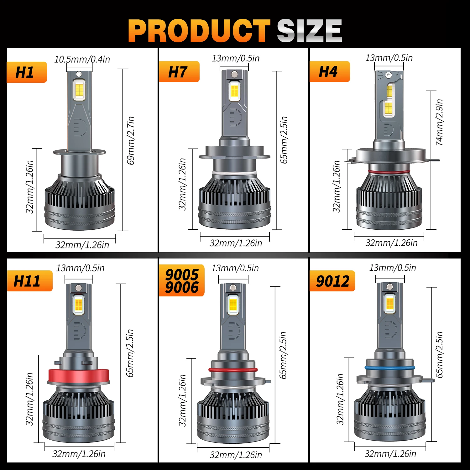 Farol branco do carro do HYNBYZJ-LED, poder superior 300W, H1, H8, H7, H4, H11, H9, HB4, HB3, 9005, 9006, 9012, lâmpada do turbocompressor, 6000K