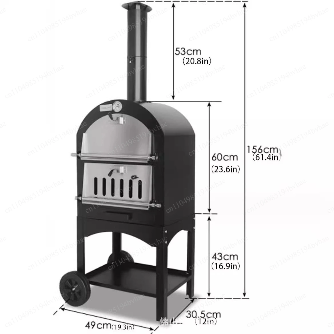 Stainless steel dual-purpose outdoor pizza grill, portable hand pushed grill with PP wheels for backyard use