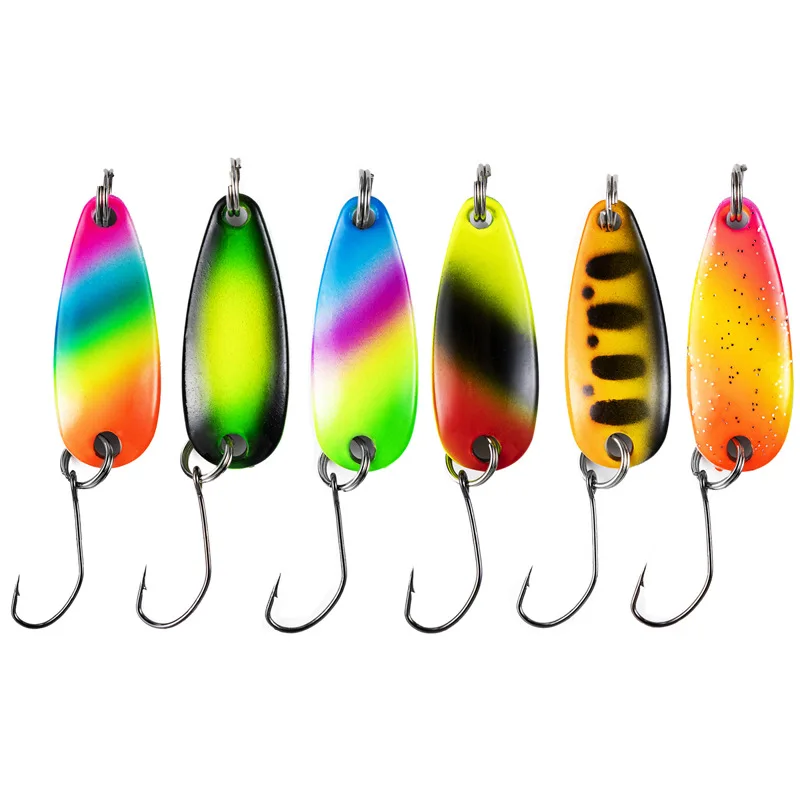 

MUKUN 1PCS/6PCS Peche Leurre Pesca SPOON 3g 28mm Colorful Spoon Bait Stream Metal Fishing Lure For Trout Chub Perch Salmon