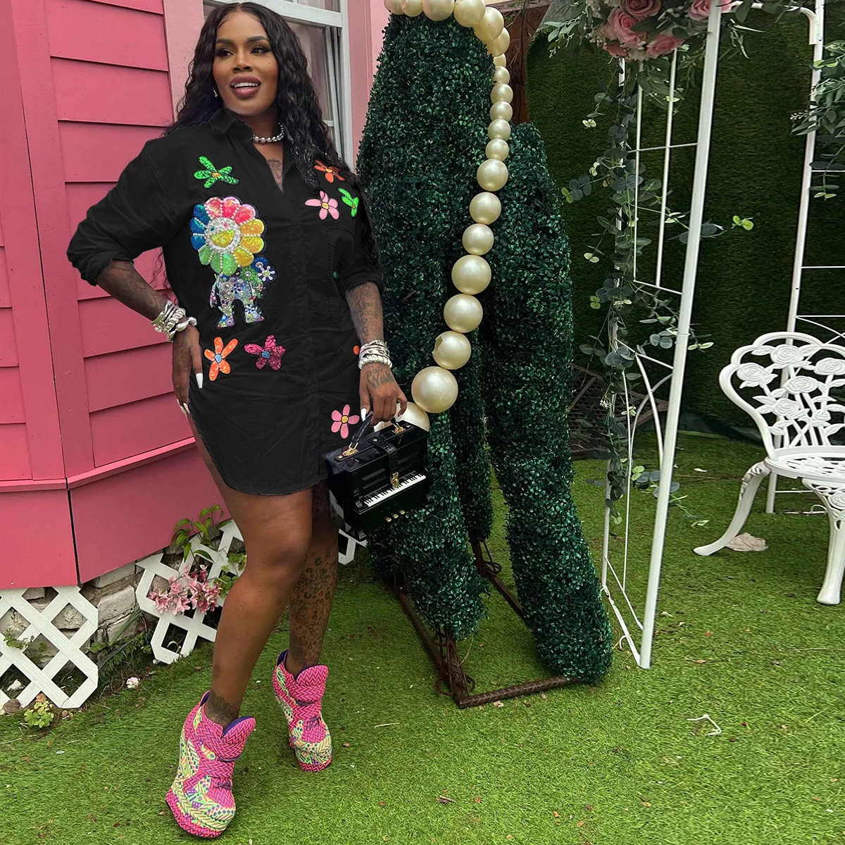 쓰리 시스터스 2025 여름 패션 신상 여성 의류 루즈핏 편안한 캐주얼 긴팔 셔츠 프린팅 트렌드 여성 스트릿