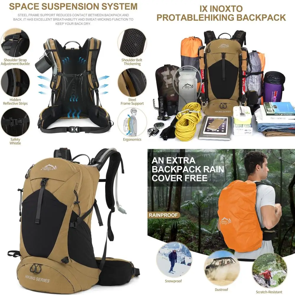 

Рюкзак для походов цвета хаки с гидратором на 3 л, водонепроницаемый городской рюкзак для мужчин и женщин, легкое снаряжение для кемпинга