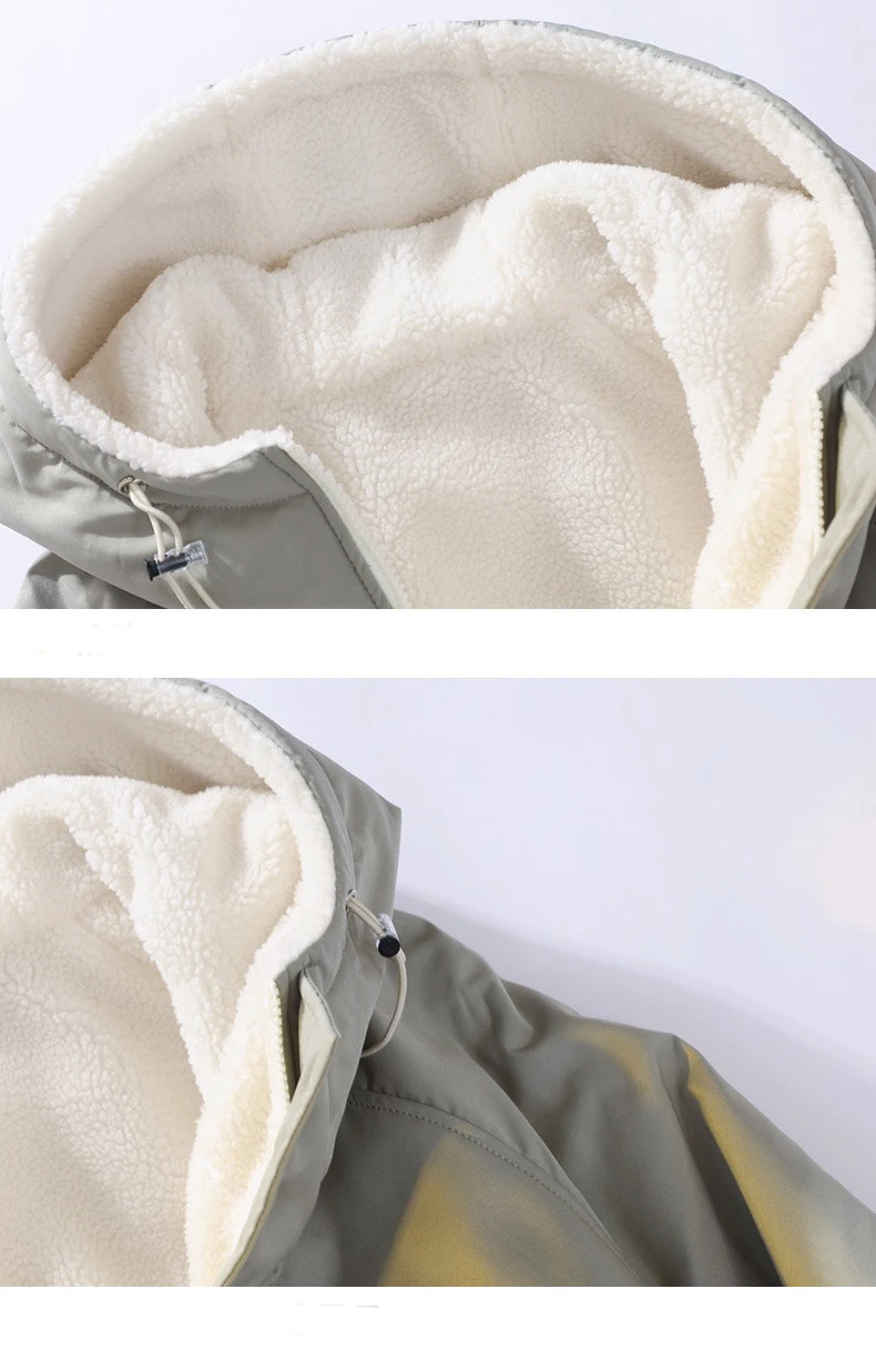 Herren Winter Dicker Warmer Kapuzenparka Mantel Innen Einfarbig Stehkragen Baumwolljacke Herren Baumwollmantel Größe 4XL – Detail 8