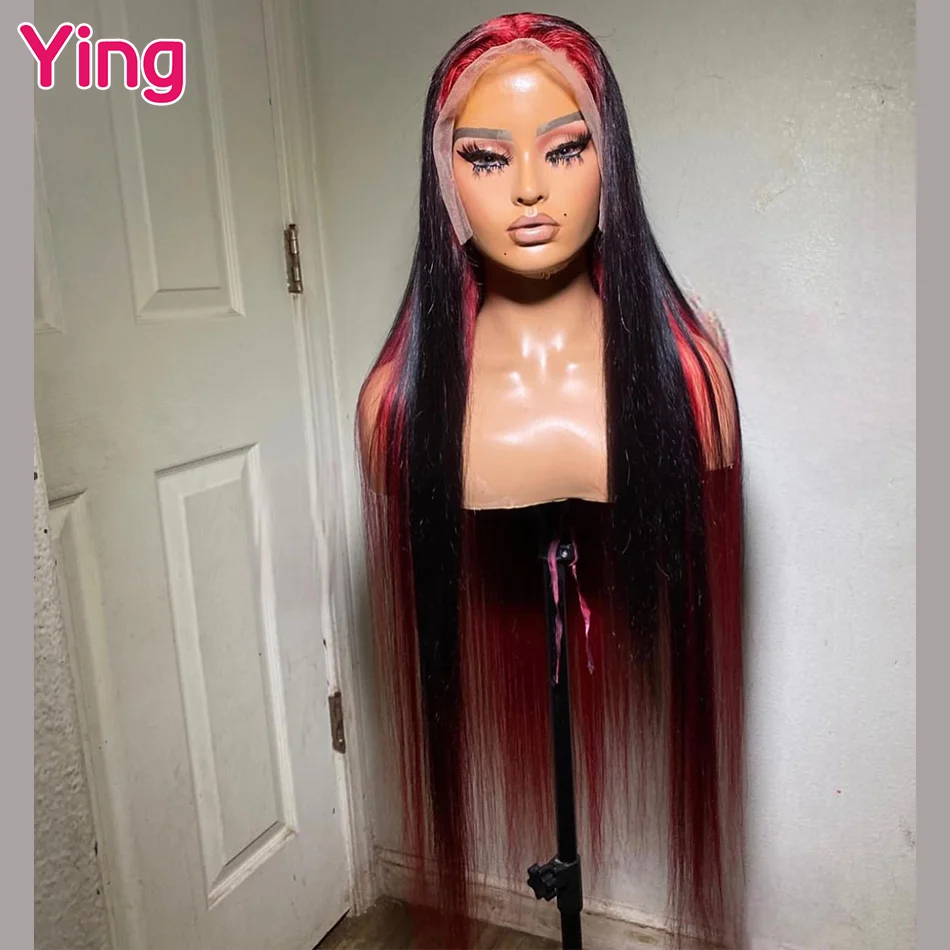 Red Root Omber Black Bone Straight 13x4 13x6 Lace Frontal Human Hair Wig PrePlucked With Baby Hair Ready Go Wigs For Black Women