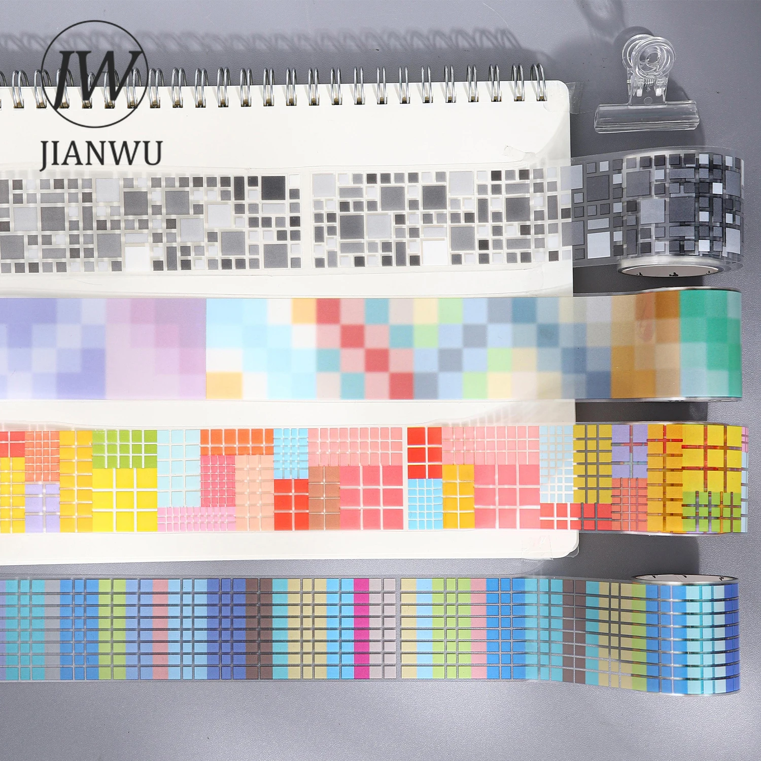 JIANWU Small Square Series Vintage Mosaic Gird Landscape Material Collage Scrapbooking PET Tape Creative DIY Journal Stationery
