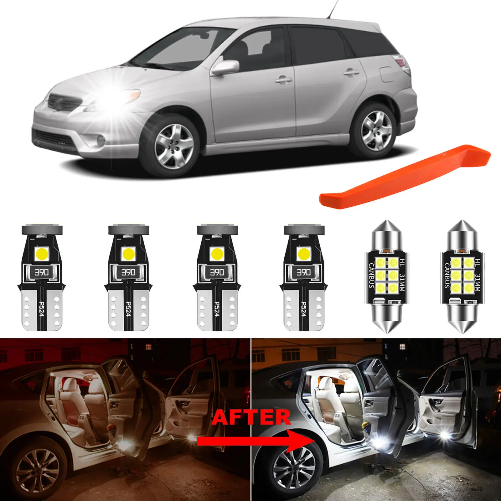 

Winetis 6Pcs 6000K White LED Interior Light Bulbs Package Kit for 2003-2008 Toyota Matrix + Free Tool