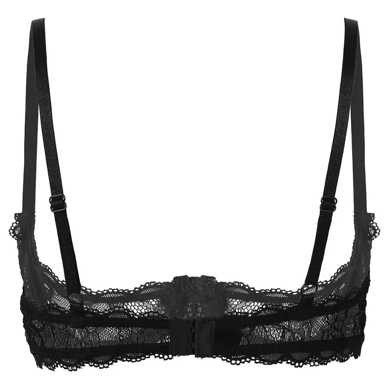 RT01 Womens Sheer Lace Bra Tops Lingerie 1/4 Cups Bare Exposed Breast Underwire Push Up Adjustable Spaghetti Straps Bralette&Gf1