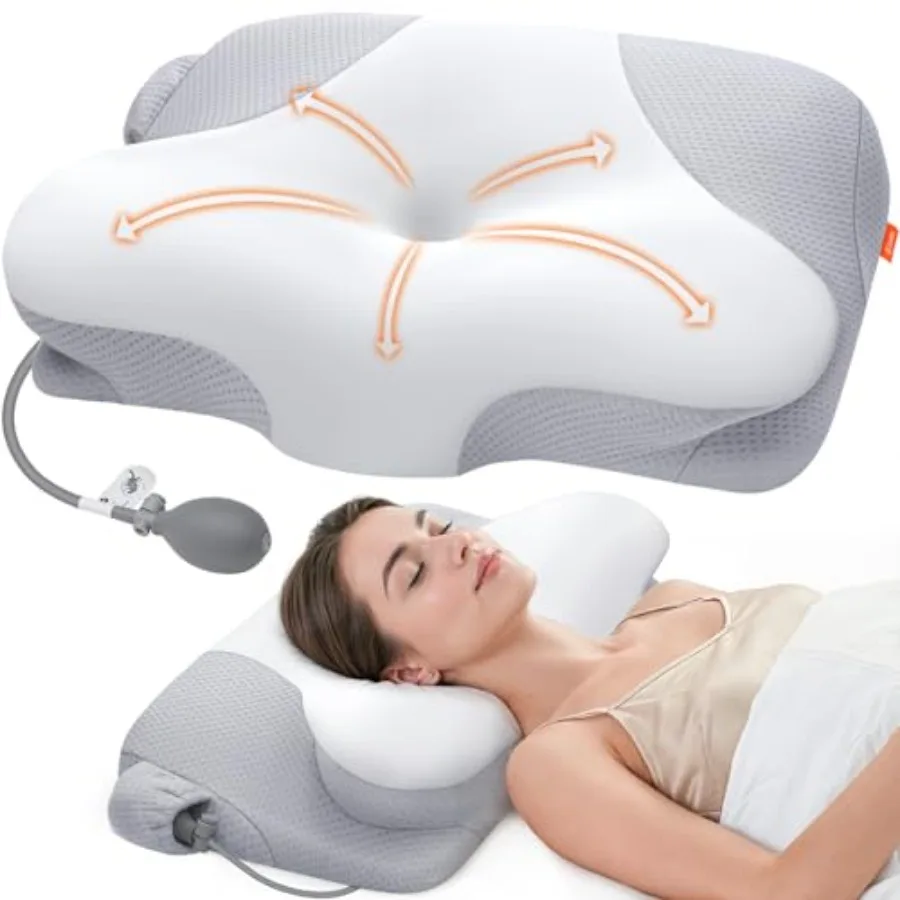 

Inflatable Cervical Neck Pillow for Sleeping with Adjustable Support Ergonomic Memory Foam Cloud Pillow Neck Support Pillow for