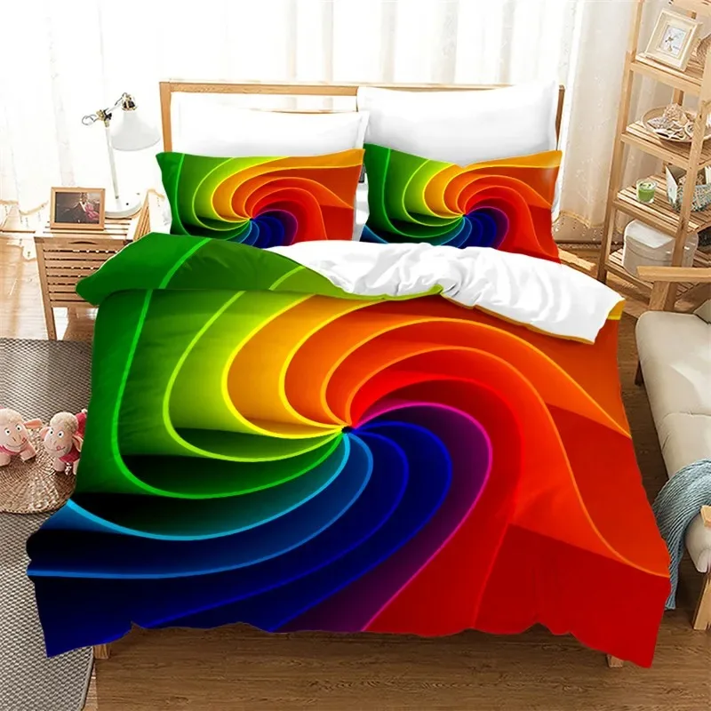 Rainbow Duvet Cover Set Full Queen Pride for Love Theme Comforter Cover Geometric Spiral Swirl Print Bedding Set for Girls Teens