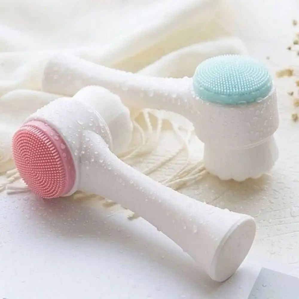Escova de limpeza facial manual de silicone com dupla face, esfoliante suave, massageador facial, ferramenta de limpeza e cuidados com a pele.