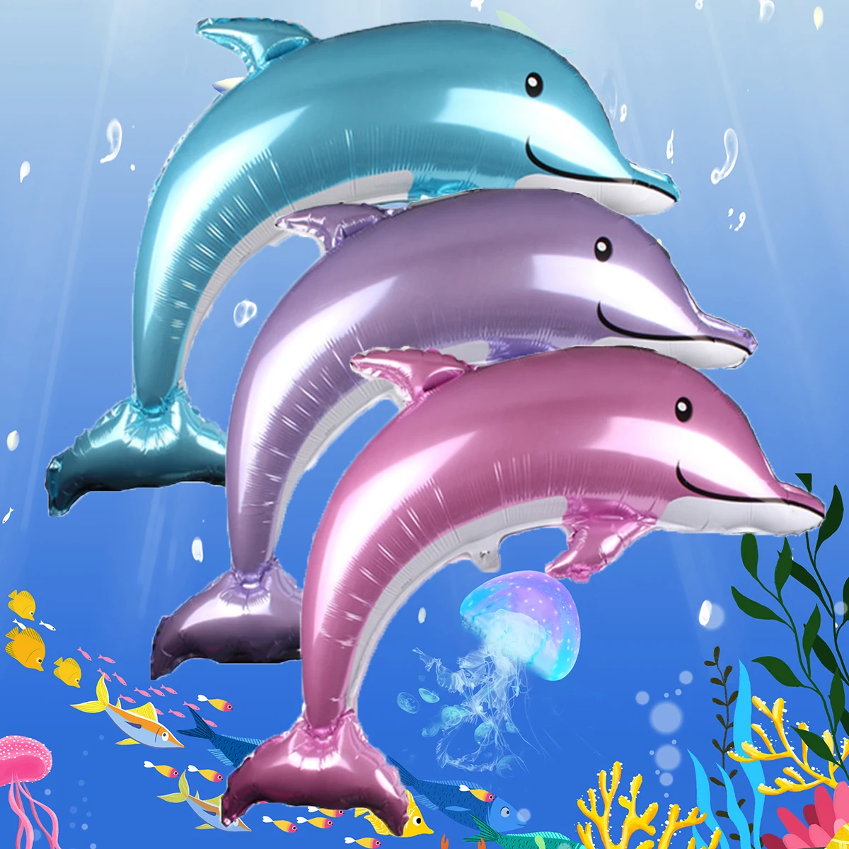 3 Stück 118cm XXL Delfin-förmige Folienballons Hochzeitsballon Geburtstags-Party-Dekoration Ozean-Party Unterwasser-Dekoration