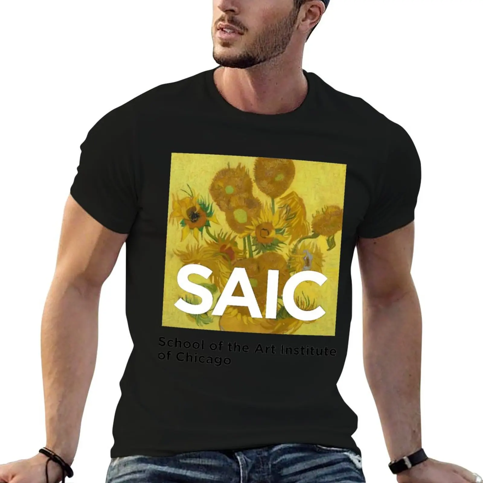 

SAIC School of the Art Institute Chicago Van Gogh Sunflowers T-Shirt printed t shirts for man man t shirt heavy cotton T-Shirt