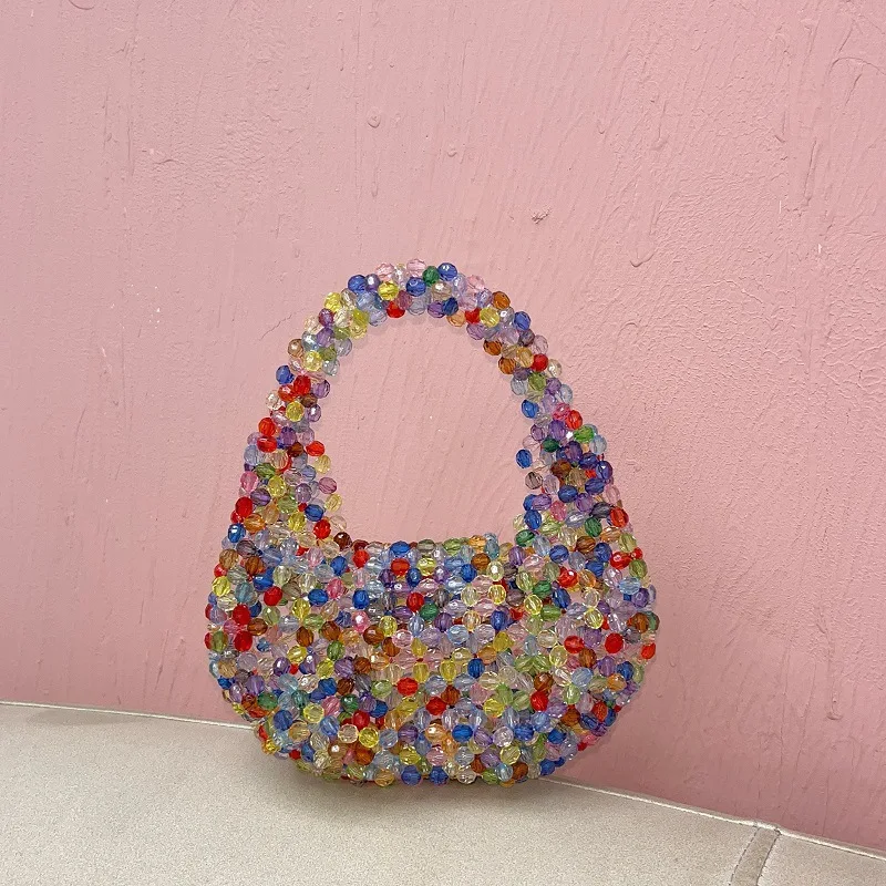 

Light luxury premium texture handmade beaded mini beaded bag, shiny change lipstick handbag.