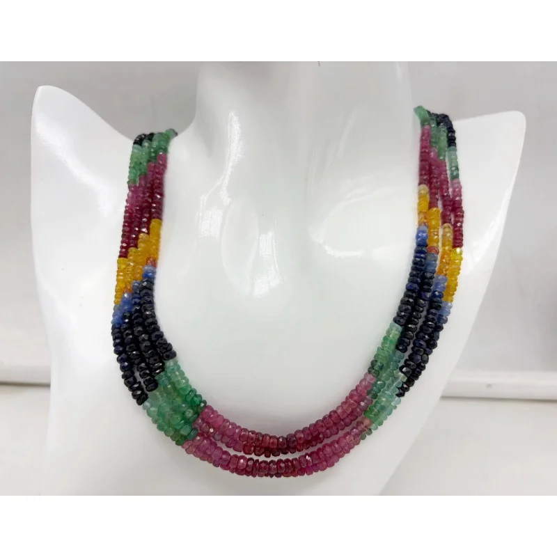 

Ожерелье с несколькими сапфирами, 20 дюймов, четыре ряда, круглые граненые камни 4–5 мм, стерлинговое серебро