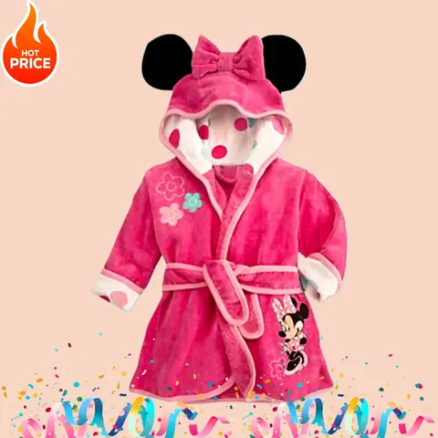 Disney New Autumn and Winter Children's Minnie - themed Warm Flannel Pajamas for Girls with Animal Sleepwear Robe