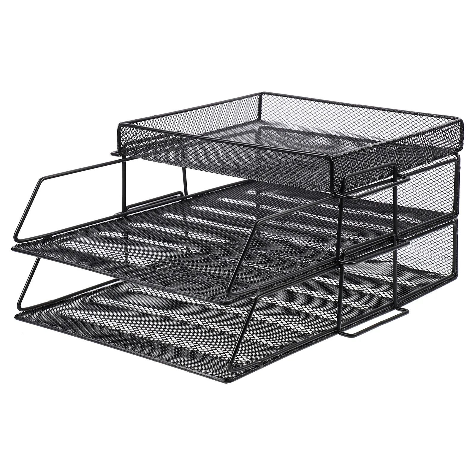 1Pcs Multi-Layer Metal File Rack for Office Desktop Documents Organizer Sturdy Iron Mesh Document Shelf with Hollow Design Easy