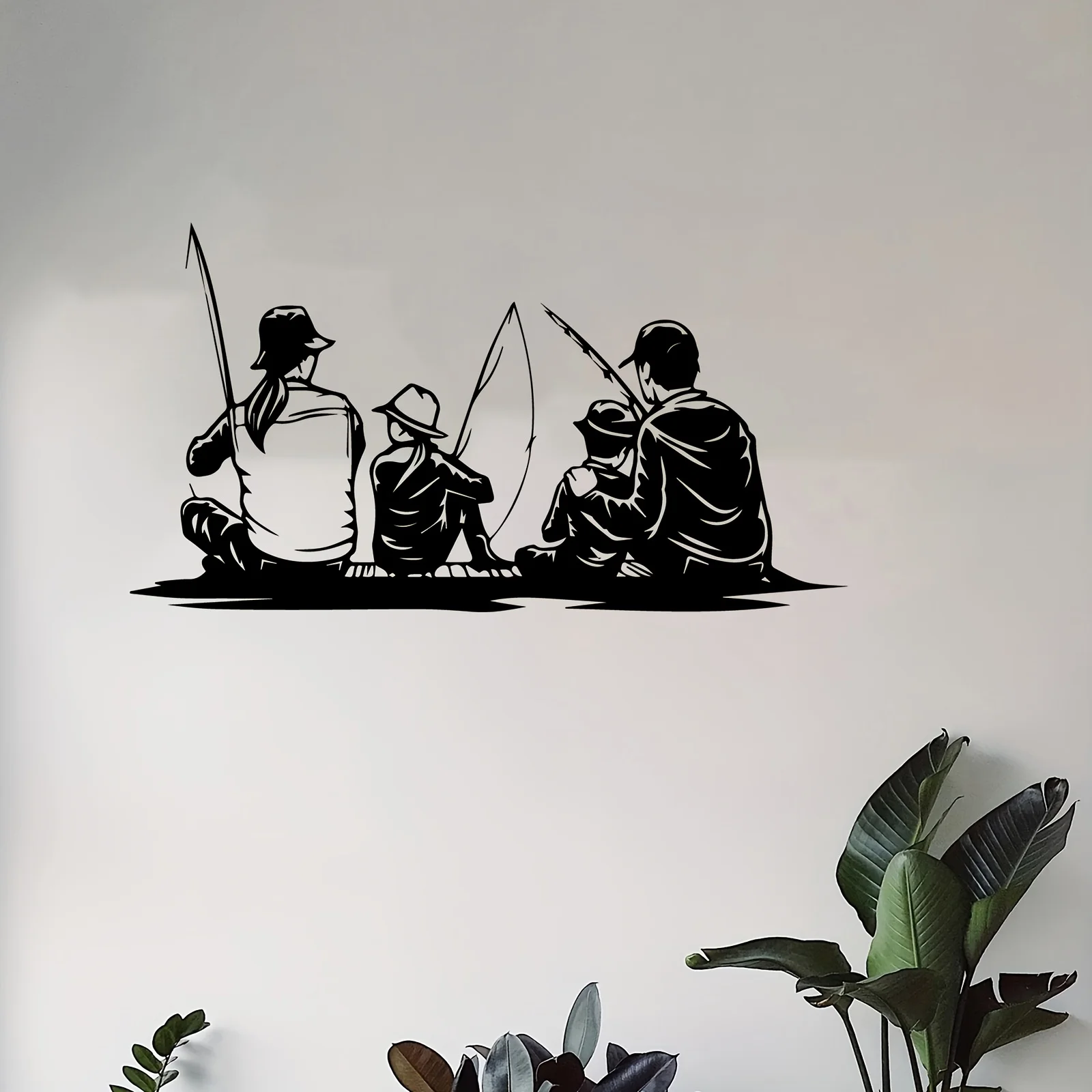 Fishing Family Metal Wall Art Iron Angler Sculpture Living Room Garden Fence Hanging Mural Father Christmas Fisherman Decor Gift