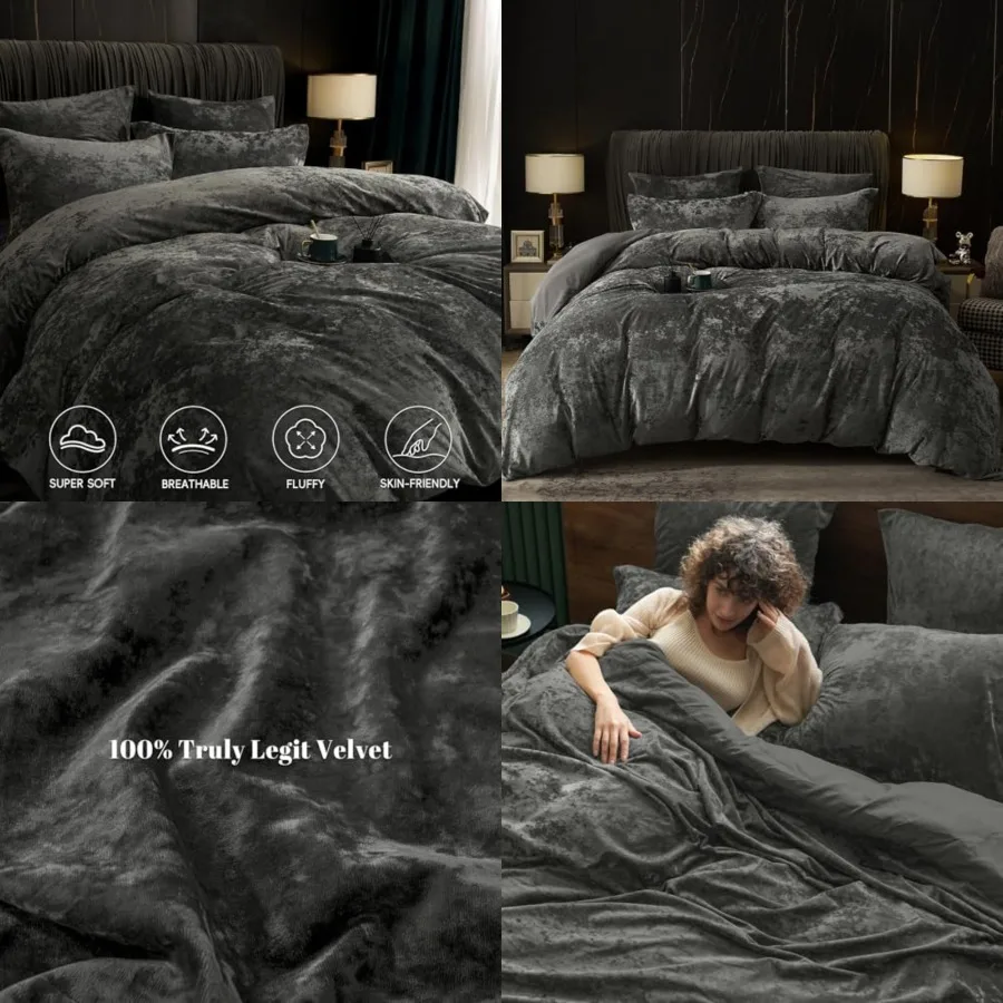 

Truly Velvet Duvet Cover Set Size, 3pcs Ultra Soft Breathable Comforter Cover Set, Luxury Cozy Flannel Duvet Cover with Pillow