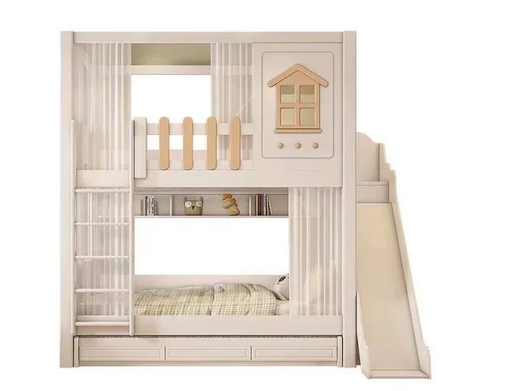 Children's double bed, family high and low bed with two floors above and below