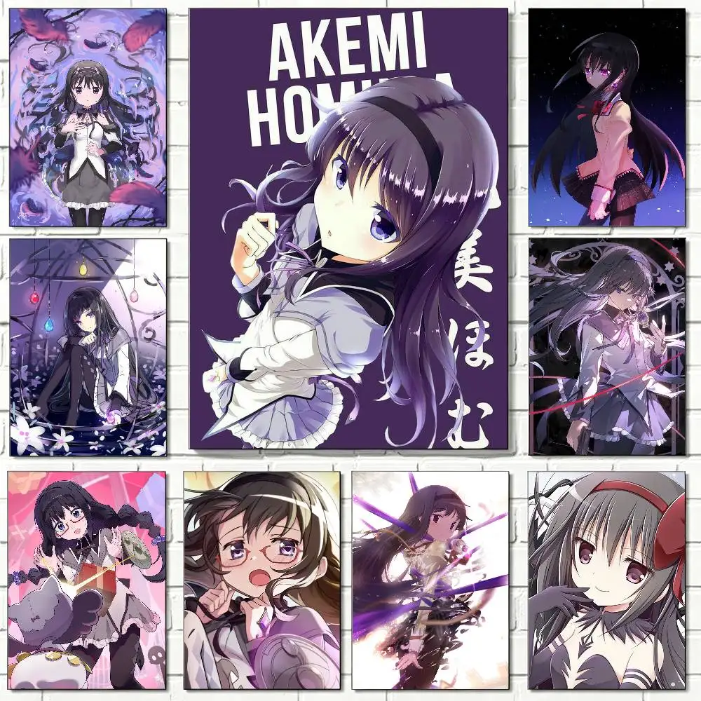 H-Homura A-Akemi Puella Magi Poster Waterproof Wall Art Sticker For Bar Living Room Vintage Decor High Quality Print Gift