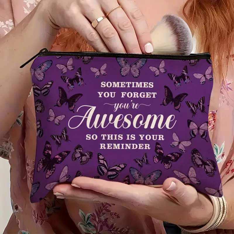 One Purple Makeup Bags Purple Butterfly Gift Makeup Bags Purple Women’s Gift Accessory Zippered Makeup Bag Travel Puche