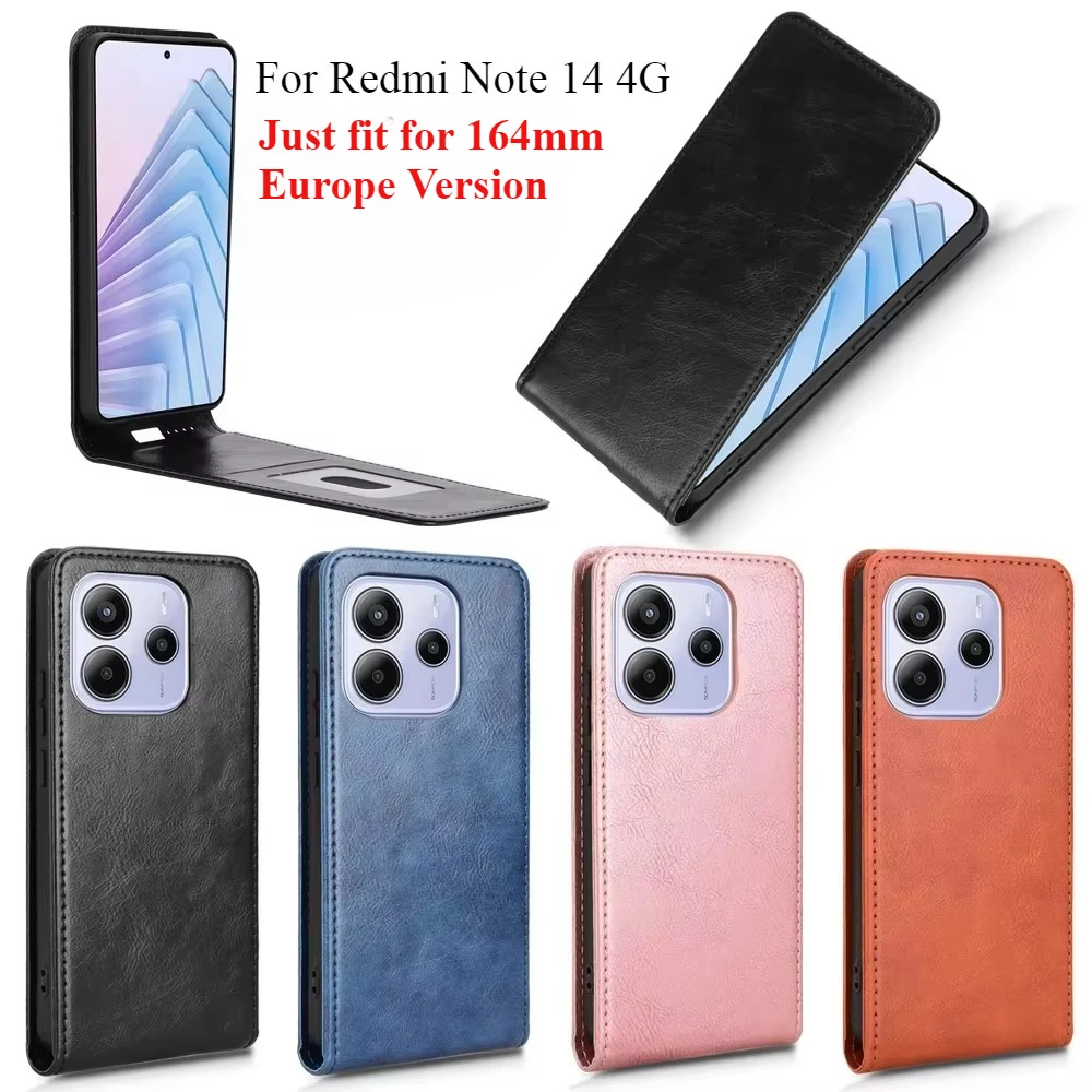 Redmi Note 14 4G Europa 164mm Flip Vertikale Fall Luxus Retro Leder Buch Halter Abdeckung Für Xiaomi Redmi note 14 4G Telefon Taschen