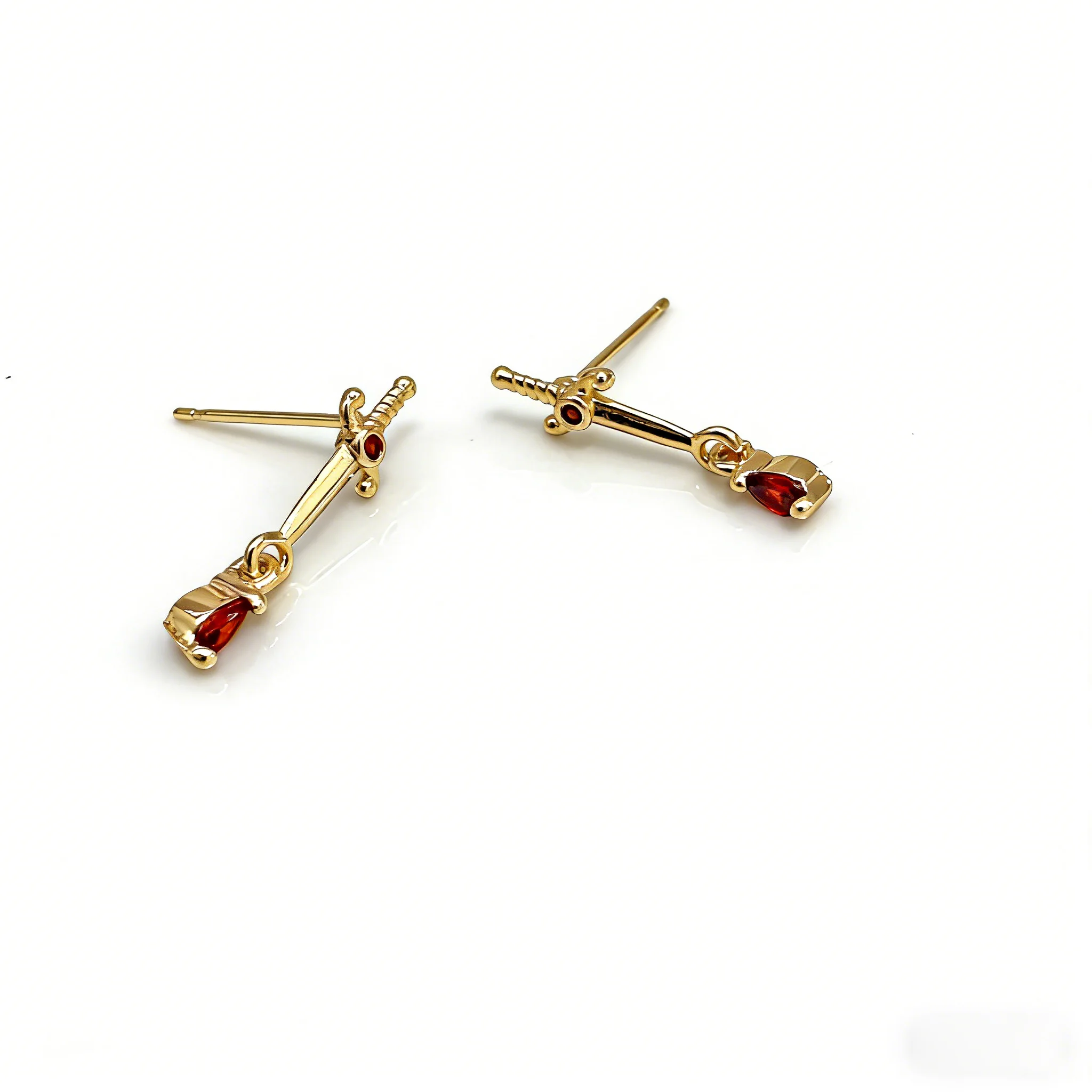 Light Luxury Copper Plated Sword Amber Stone Paved Zircon Stud Earrings For Women Wedding Birthday Party Daily Fashion Gift